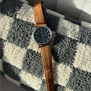 Timex Weekender Watch – Black Dial, Brown Leather Strap